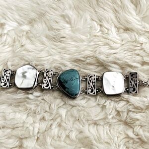 925 Sterling Silver Shell & Turquoise Bracelet